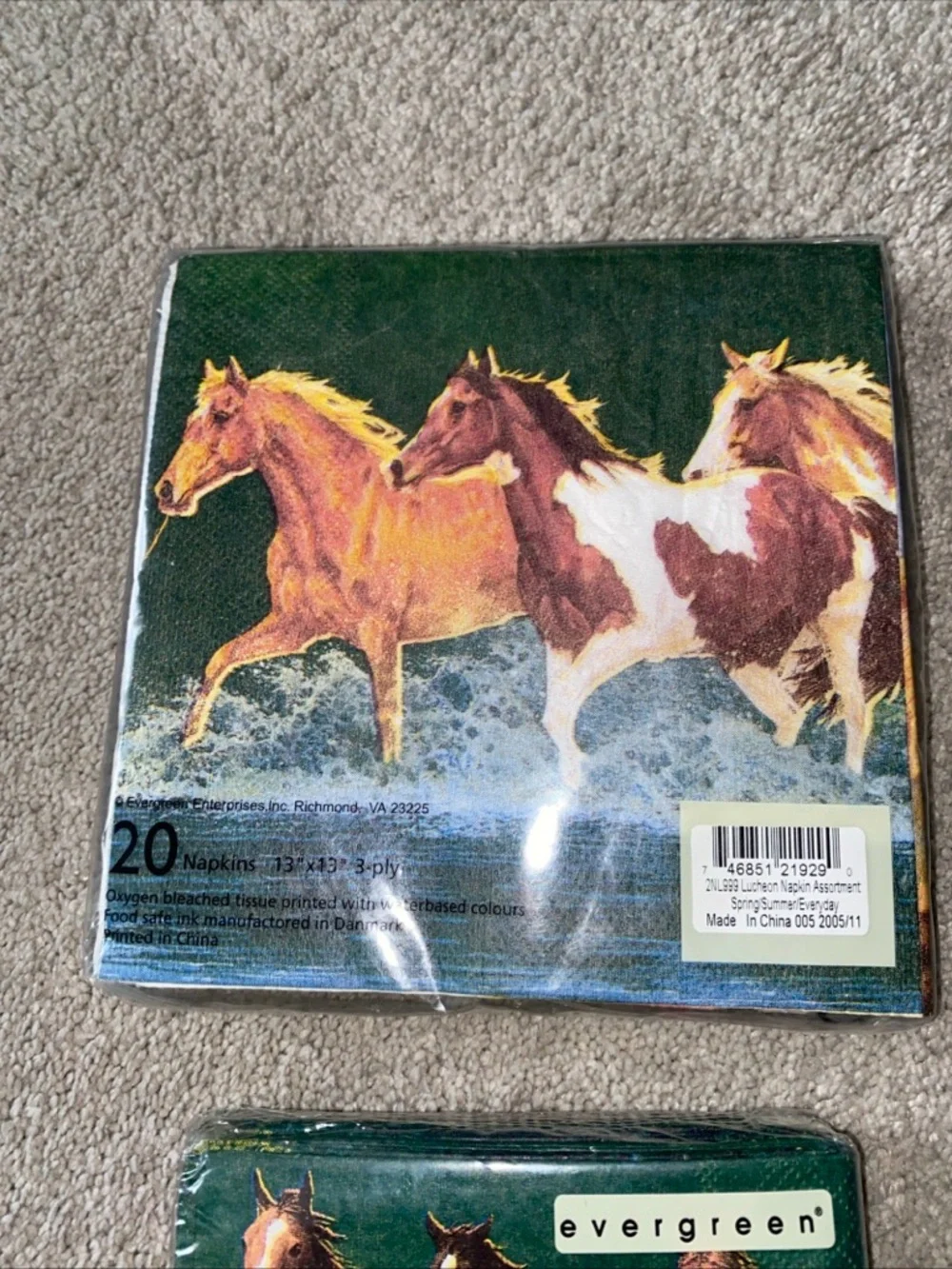 VTG Evergreen Horses Equestrian Cocktail & Luncheon‎ Napkins Set New Deadstock